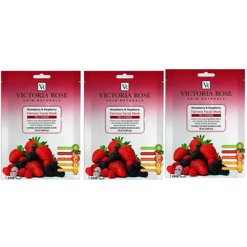 ماسک صورت ویکتوریا رز مدل عصاره توت فرنگی و تمشک حجم 25 میلی لیتر بسته 3 عددی - تصویر 2