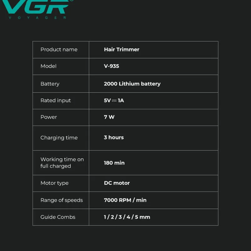 ماشین اصلاح موی سر و صورت شارژی وی جی ار مدل V-935 - تصویر 3