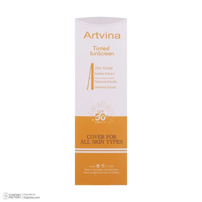 کرم ضد آفتاب رنگی صورت و بدن آرت وینا SPF50 مدل COVER  PA+++ مناسب انواع پوست حجم 50 میلی‌لیتر - تصویر 6