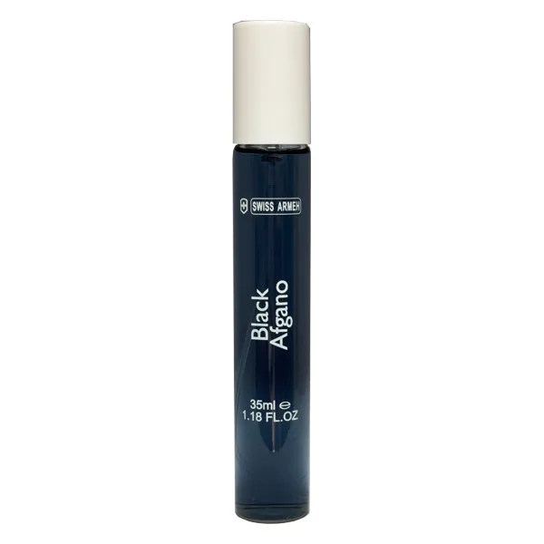 عطر جیبی مردانه سوئیس آرمه مدل BLACK AFQANO با رایحه گرم و تلخ حجم ۳۵ میلیلیتر