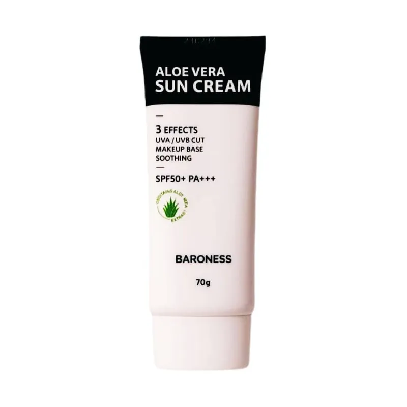 کرم ضد آفتاب بیرنگ صورت بارونس SPF 50 مدل آلوئه ورا محافظ UVA،UVB مناسب برای پوست چرب و مختلط وزن 70 گرم