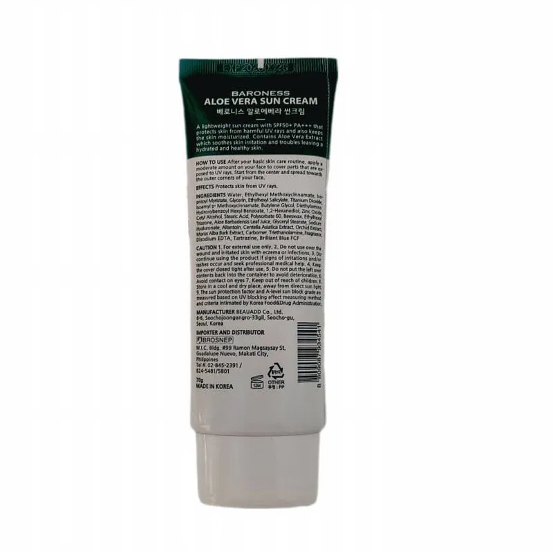 کرم ضد آفتاب بیرنگ صورت بارونس SPF 50 مدل آلوئه ورا محافظ UVA،UVB مناسب برای پوست چرب و مختلط وزن 70 گرم - تصویر 2