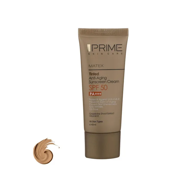 کرم ضد آفتاب رنگی پرایم SPF 50 مدل aging ‌محافظ UVA ،UVB و PA+++، ضد چروک و ضد پیری مناسب انواع پوست‌ حجم 40 میلی‌لیتر - تصویر 2