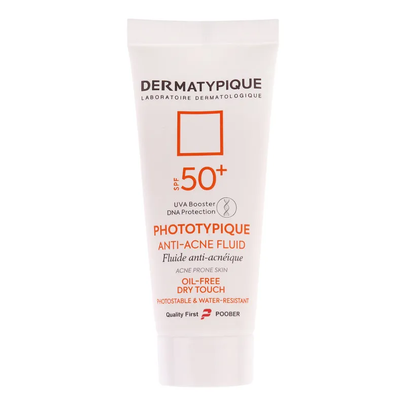 فلوئید ضد آفتاب بدون رنگ درماتیپیک مدل anti acne محافظ UVA،UVB مناسب برای انواع پوست حجم 40 میلی لیتر