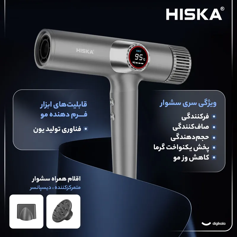 سشوار حرفه ای 2000 وات هیسکا مدل H5263 - تصویر 3