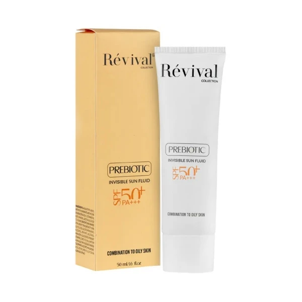 کرم ضد آفتاب بی‌رنگ کلکسیون رویوال، spf 50، مدل prebiotic، ‌مناسب پوست‌های چرب و مختلط با حجم 50 میلی‌لیتر، محافظت‌کننده در برابر اشعه‌های UVA و PA ،UVB+++، ضد جوش و آکنه، دارای فر - نمای 5