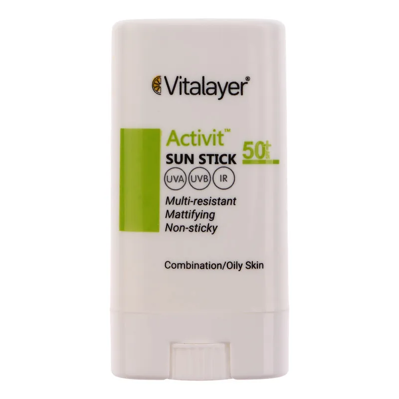 ضد آفتاب استیکی بیرنگ ویتالیر SPF 50 مدل اکتیویت محافظ UVA،UVB,IR مناسب پوستهای مختلط و چرب وزن 15 گرم