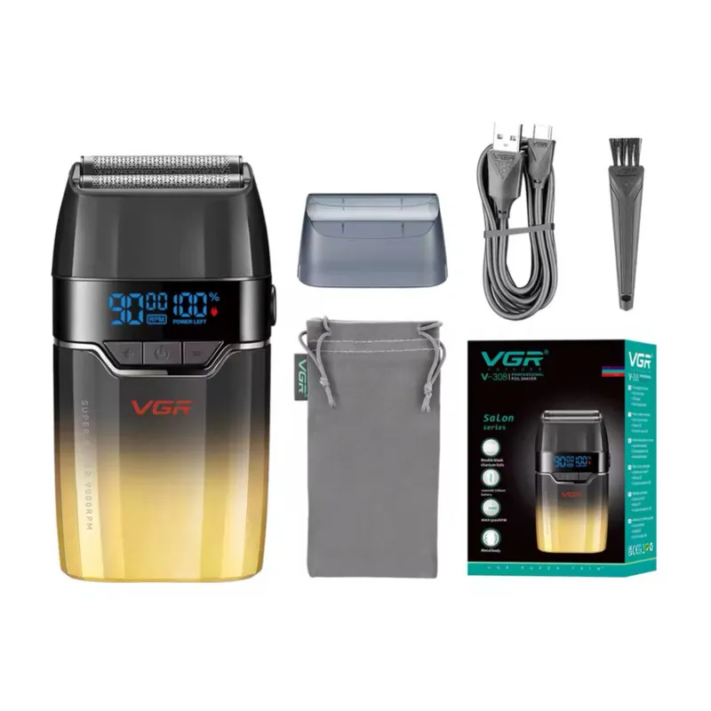 ماشین اصلاح موی صورت وی جی ار مدل V-308 با تیغه تیتانیوم پیشرفته، باتری لیتیوم یونی 1200 میلیآمپرساعتی، قابلیت اصلاح خشک و مرطوب، نمایشگر وضعیت باتری و طراحی ارگونومیک مقاوم در برابر ضربه - تصویر 2