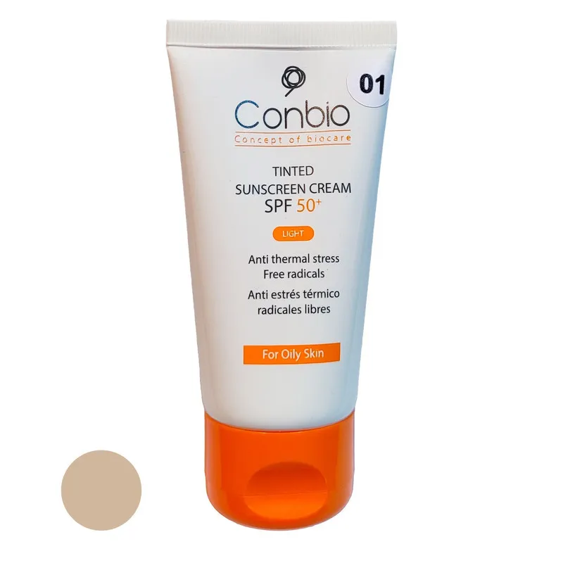 کرم ضد آفتاب رنگی کانبیو SPF 50 مدل L01 محافظ UVA،UVB مناسب برای پوستهای چرب حجم 50 میلیلیتر
