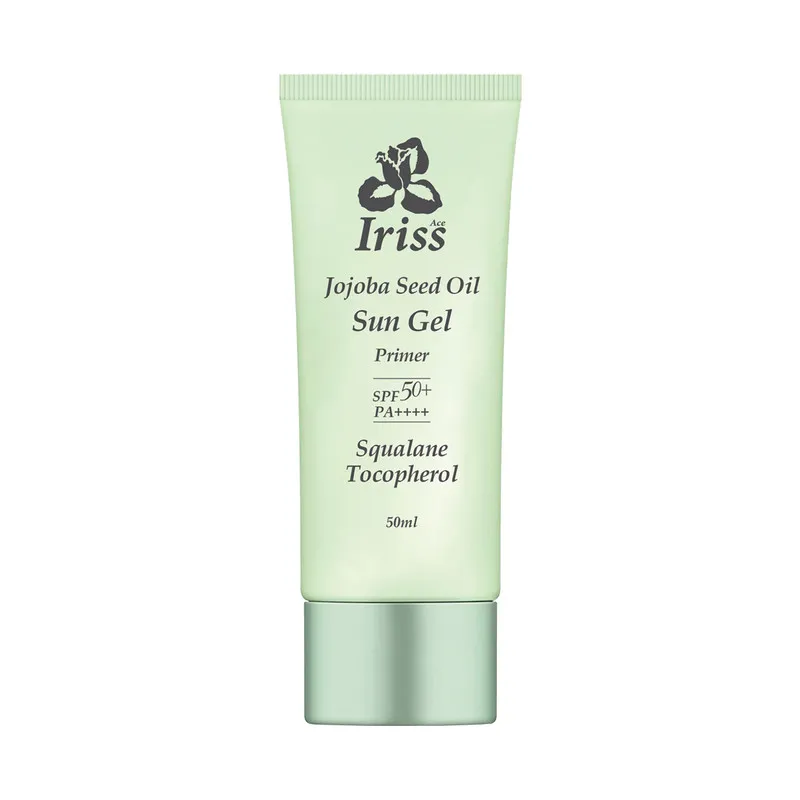 ژل ضد آفتاب بی رنگ صورت آیریس آس SPF 50 مدل JOJOBA SEED OIL محافظ UVA ،UVB و PA++++، ضد حساسیت، ضد چروک و ضد پیری، مناسب برای انواع پوست حجم 50 میلیلیتر
