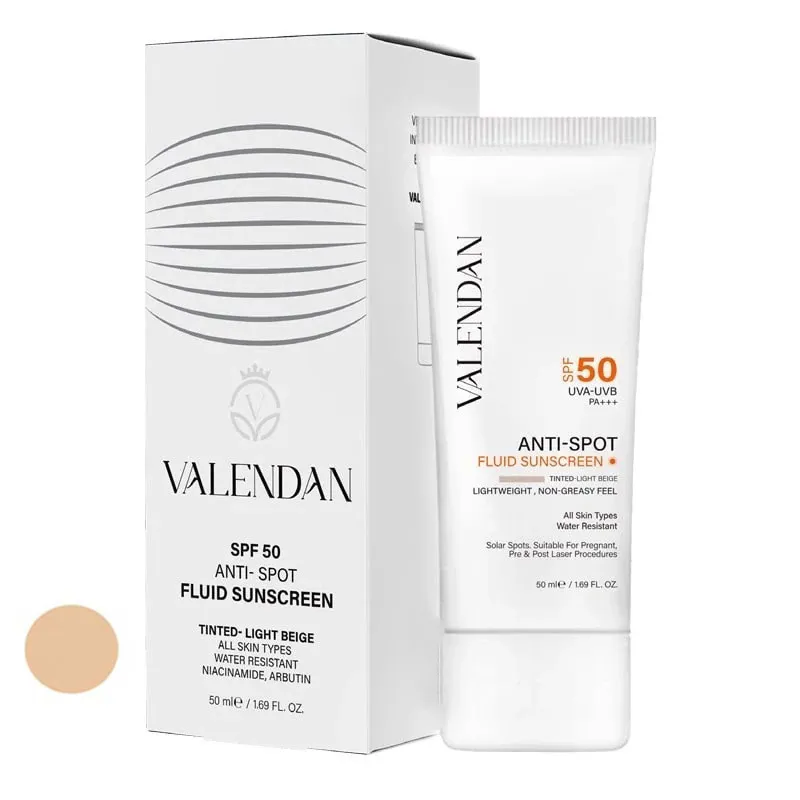 فلوئید ضد آفتاب رنگی صورت ولندان SPF50 مدل AS-LB محافظ UVA،UVB ضد لک مناسب برای انواع پوست حجم 50 میلی لیتر