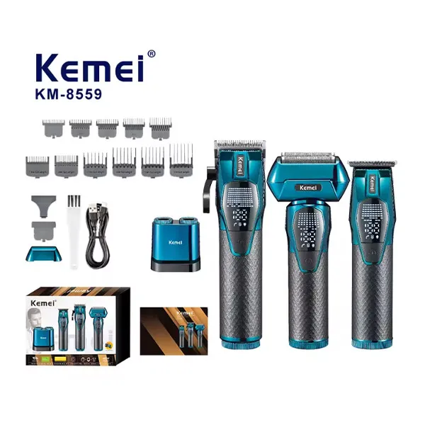 ست ماشین اصلاح موی سر و صورت شارژی کیمی مدل KM-8559 بسته 3 عددی - تصویر 2