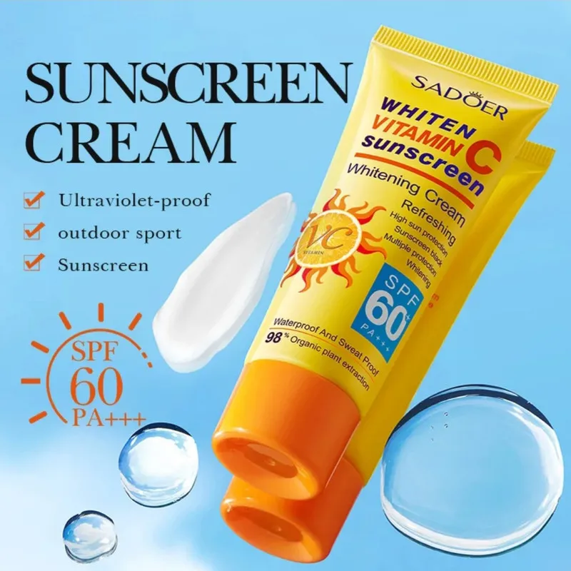 کرم ضد آفتاب بدون رنگ صورت و بدن سادور spf60 مدل ویتامین سی محافظ UVA،UVB مناسب برای انواع پوست وزن 50 گرم - تصویر 2