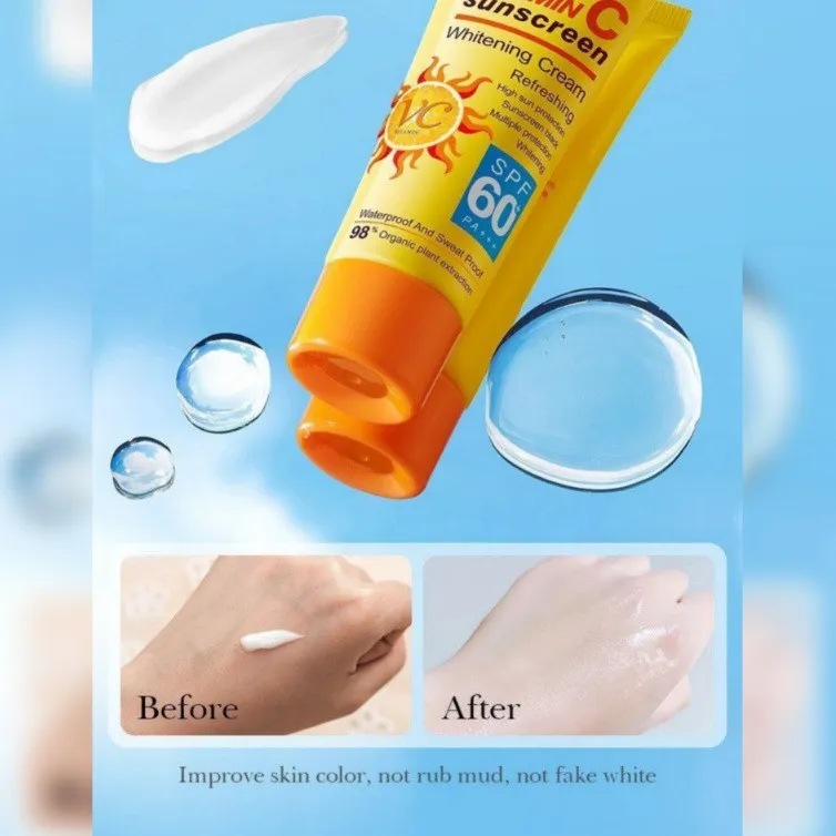 کرم ضد آفتاب بدون رنگ صورت و بدن سادور spf60 مدل ویتامین سی محافظ UVA،UVB مناسب برای انواع پوست وزن 50 گرم - تصویر 3