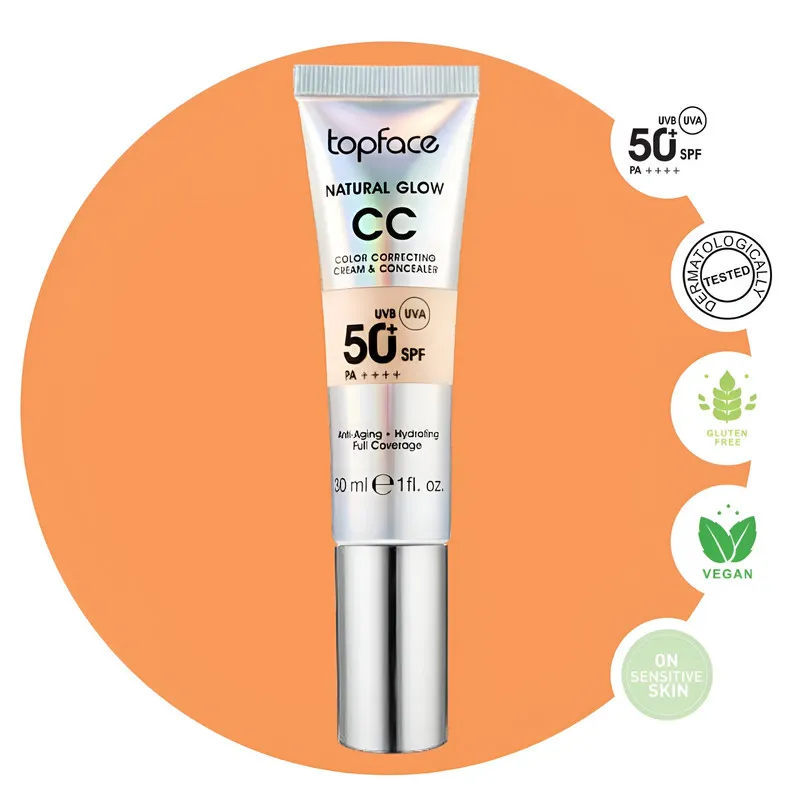 کرم پودر CC مایع +SPF50 تاپ فیس مدل NATURAL GLOW شماره 003 مناسب برای انواع پوست حجم 30 میلی لیتر - تصویر 2