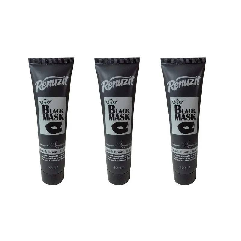ماسک صورت رینو زیت مدل Black mask carbon active حجم 100 میلی لیتر مجموعه 3 عددی