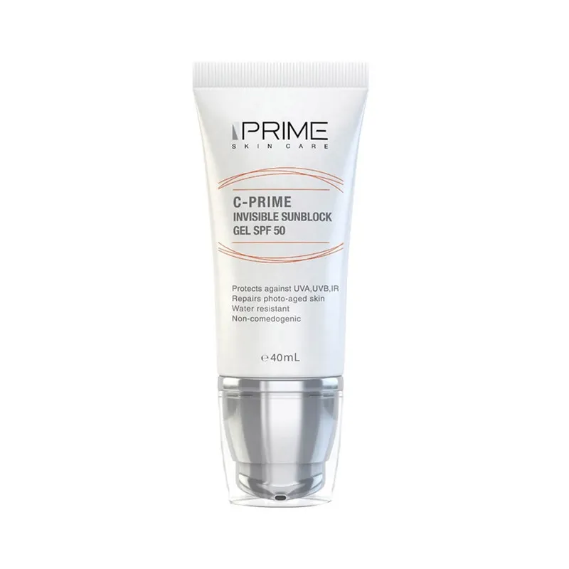 ژل ضد آفتاب بدون رنگ پرایم spf50 مدل vitaminc محافظ UVA،UVB مناسب برای انواع پوست حجم 40 میلی لیتر