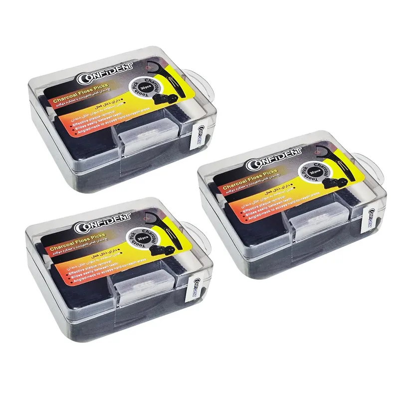 نخ دندان کانفیدنت مدل Charcoal- Dual سه بسته 30 عددی