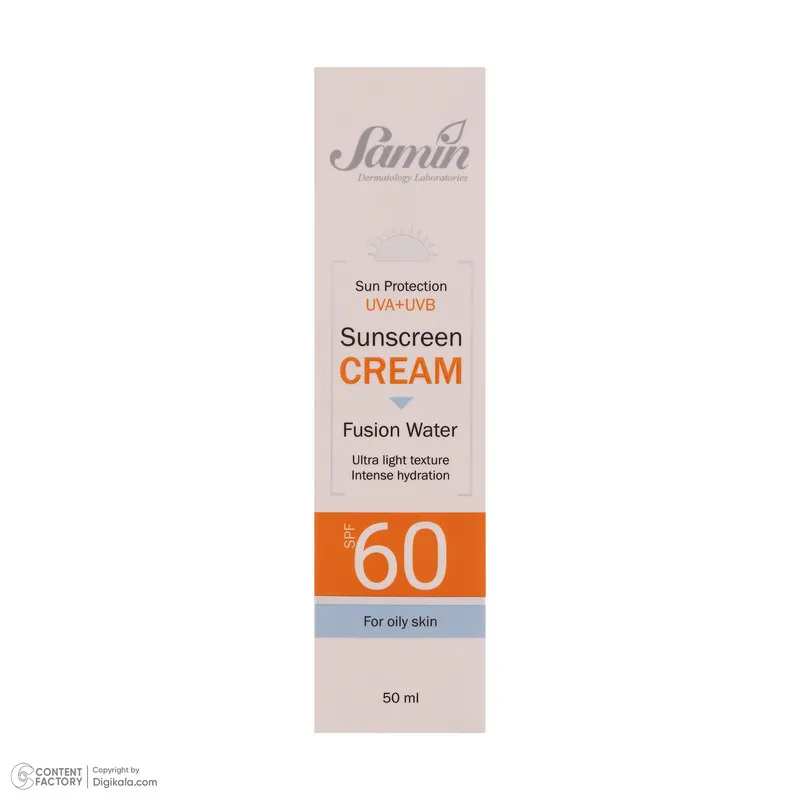 کرم ضد آفتاب بی‌رنگ صورت ثمین SPF 60 مدل Fusion Water ‌محافظ UVA ، UVB مناسب برای پوست چرب حجم 50 میلی لیتر - تصویر 4