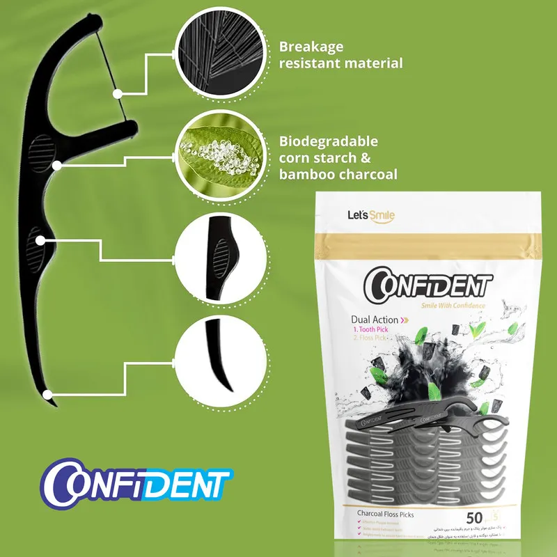 نخ دندان کانفیدنت مدل Charcoal50 سه بسته 50 عددی - تصویر 2