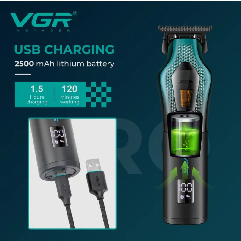 ماشین اصلاح موی سر و صورت وی جی ار مدل V-997 با موتور 11000 دور در دقیقه، باتری لیتیوم یونی 2500 میلیآمپر ساعت، تیغه سرامیک ضد التهاب، قابلیت تنظیم سرعت و نمایشگر میزان شارژ - تصویر 2