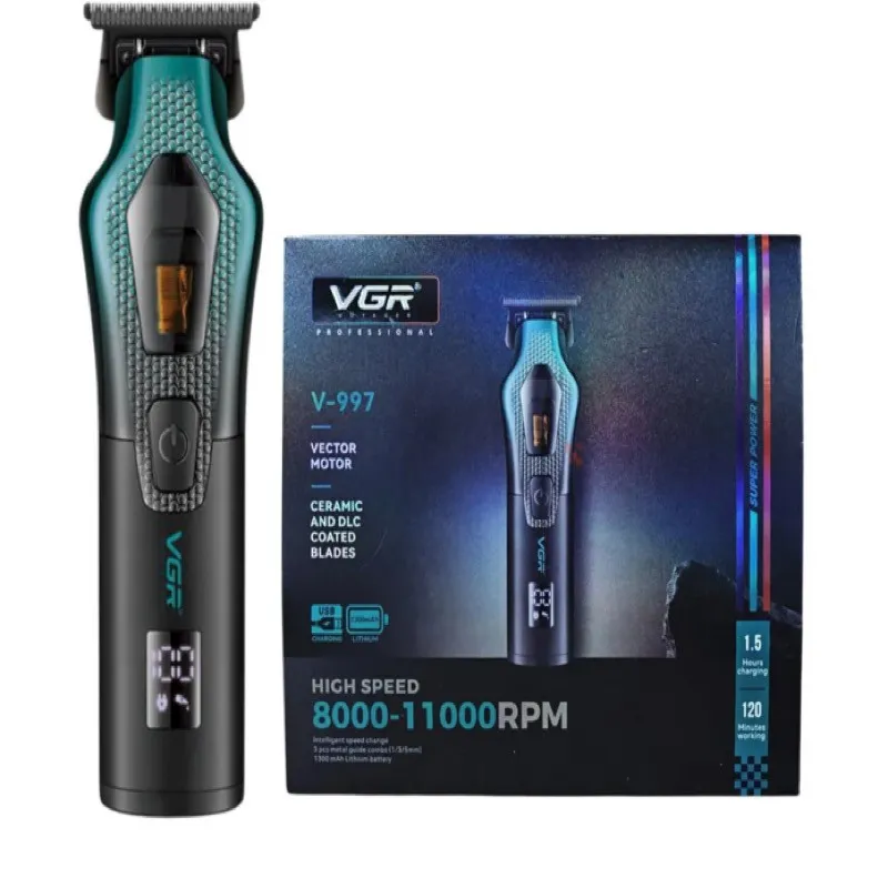 ماشین اصلاح موی سر و صورت وی جی ار مدل V-997 با موتور 11000 دور در دقیقه، باتری لیتیوم یونی 2500 میلیآمپر ساعت، تیغه سرامیک ضد التهاب، قابلیت تنظیم سرعت و نمایشگر میزان شارژ - تصویر 5
