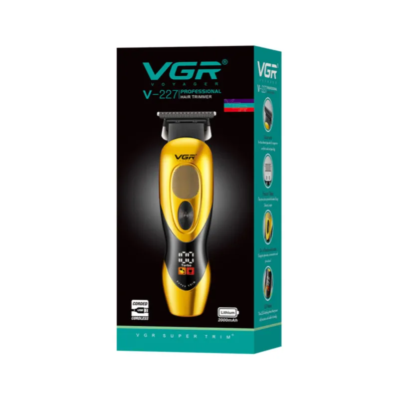 ماشین اصلاح موی سر و صورت وی جی ار مدل V-227 با تیغههای سرامیک ضد التهاب، باتری لیتیوم یونی 2000 میلیآمپر ساعت، نمایشگر میزان شارژ و طراحی ارگونومیک مقاوم در برابر ضربه - تصویر 4