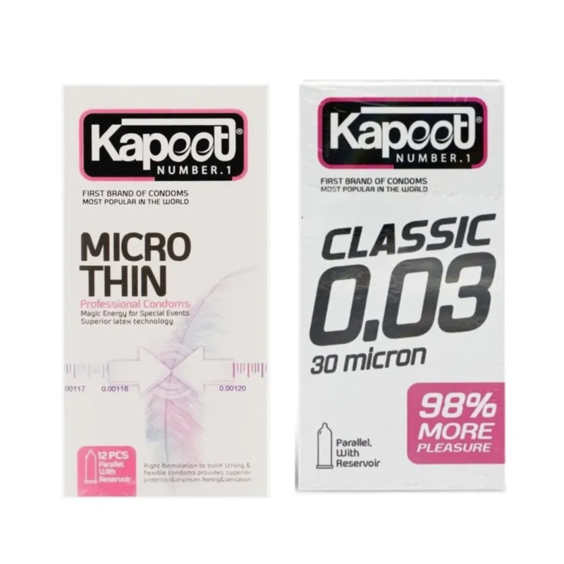 کاندوم کلاسیک کاپوت مدل MICRO THIN بسته 12 عددی به همراه کاندوم کلاسیک کاپوت مدل 0.03 بسته 10 عددی