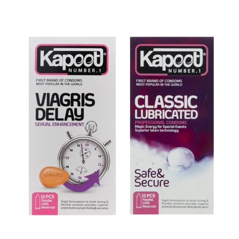 کاندوم کلاسیک کاپوت مدل LUBRICATED بسته 12 عددی به همراه کاندوم تاخیری کاپوت مدل VIAGRIS DELAY بسته 12 عددی
