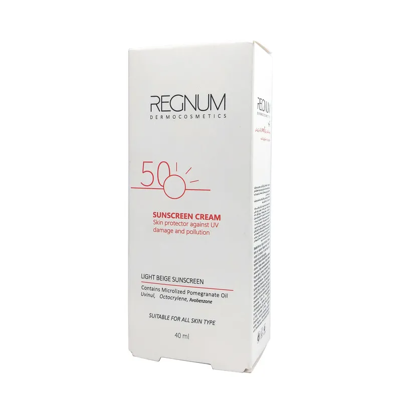 کرم ضد آفتاب رنگی رگنوم SPF50 مدل Royal محافظ UVA ،UVB و PA++، ضد حساسیت، ضد چروک و ضد پیری، مناسب برای انواع پوست حجم 40 میلی‌لیتر - تصویر 2