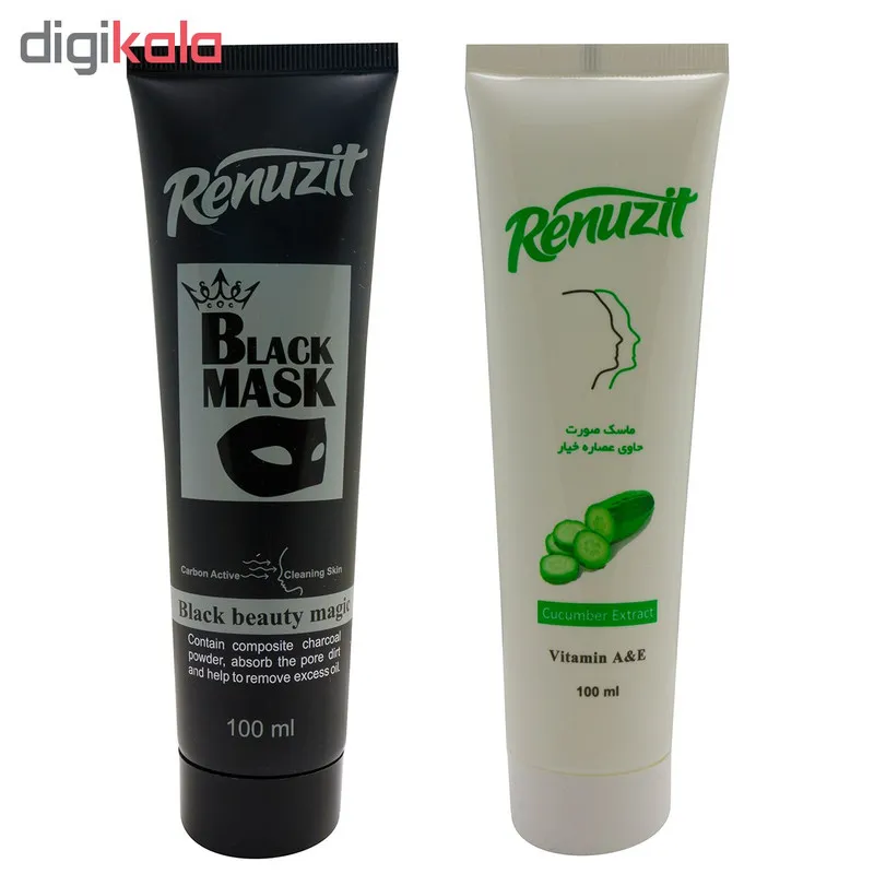 ماسک صورت رینو زیت مدل Black Mask حجم 100 میلی لیتر به همراه ماسک صورت مدل خیار حجم 100 میلی لیتر - تصویر 2