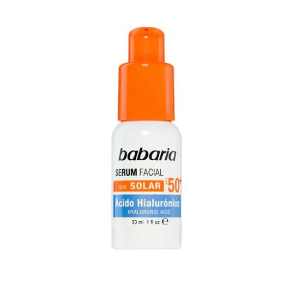 سرم ضد آفتاب بیرنگ صورت باباریا SPF 50 مدل Acido Hialuronico محافظ UVA و UVB مناسب برای انواع پوست حجم 30 میلیلیتر
