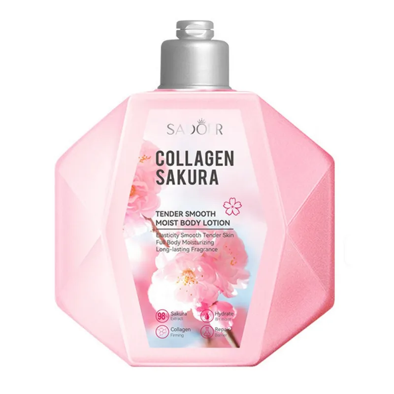 لوسیون بدن سادور مدل Collagen Sakura حجم 300 میلیلیتر آبرسان و مرطوبکننده قوی، افزایش الاستیسیته پوست، روشنکننده، ضد لک و رفع بوی نامطبوع، مناسب انواع پوست