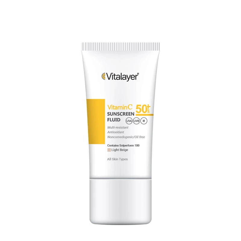 فلوئید ضدآفتاب رنگی ویتالیر، 50 SPF، مدل Vitamin C، مناسب انواع پوست تنالیته رنگ متوسط و حجم 50 میلیلیتر، ضد آب، محافظت کننده در برابر اشعه UVA، UVB، IR، آنتیاکسیدان، فاقد چربی و - نمای 1
