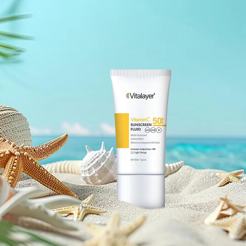 فلوئید ضدآفتاب رنگی ویتالیر، 50 SPF، مدل Vitamin C، مناسب انواع پوست تنالیته رنگ متوسط و حجم 50 میلیلیتر، ضد آب، محافظت کننده در برابر اشعه UVA، UVB، IR، آنتیاکسیدان، فاقد چربی و - نمای 5