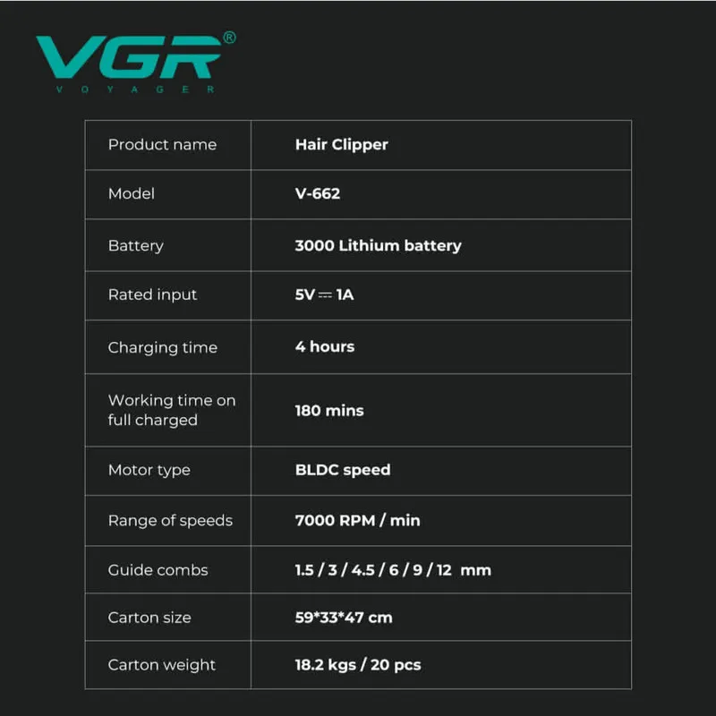 ماشین اصلاح موی سر و صورت شارژی وی جی ار مدل V-662 - تصویر 4