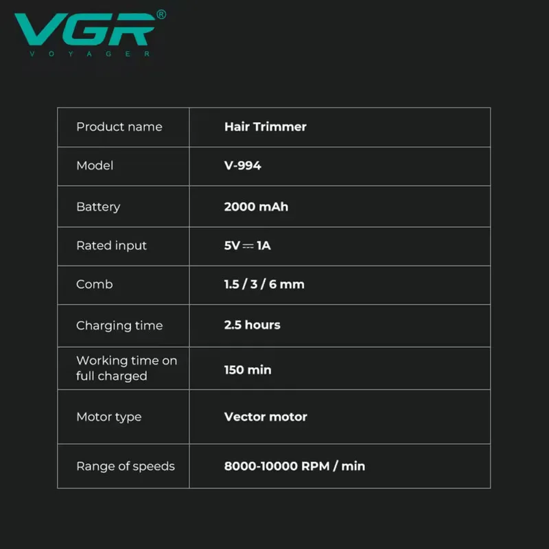 ماشین اصلاح موی سر و صورت شارژی وی جی ار مدل V-994 - تصویر 4
