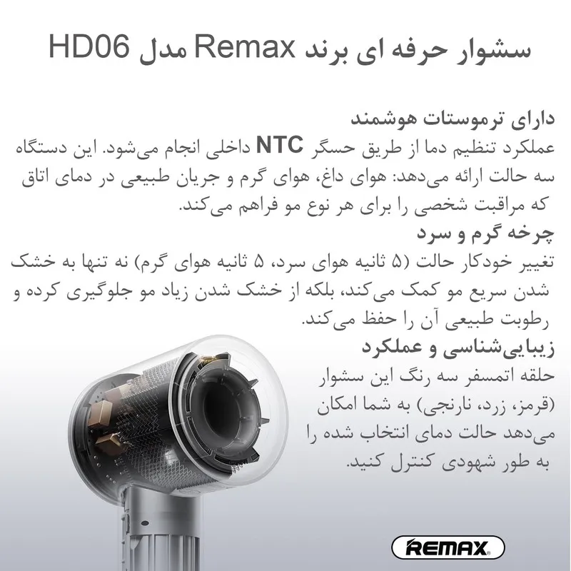 سشوار حرفهای 1600 وات ریمکس مدل HD06 - تصویر 4
