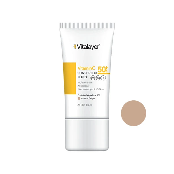 کرم ضد آفتاب رنگی ویتالیر، SPF 50، مدل ویتامین سی، مناسب انواع پوست با تنالیته متوسط و حجم 50 میلیلیتر، ضد آب، مرطوبکننده، غیر کومدونزا، محافظتکننده در برابر اشعههای UVA و UV - نمای 1