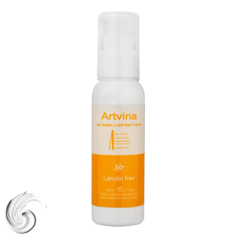 کرم ضد آفتاب بی‌رنگ صورت آرت وینا SPF 50 مدل Lanolin Free ‌محافظ +++PA مناسب برای انواع پوست حجم 50 میلی‌لیتر