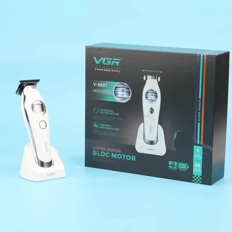ماشین اصلاح موی صورت شارژی وی جی ار مدل V-880 T با تیغه سرامیکی خودتیز شونده، طراحی ارگونومیک، قابلیت شارژ سریع و اصلاح با شماره صفر - تصویر 2