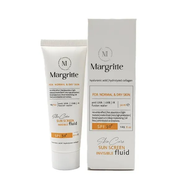 فلوئید ضد آفتاب بدون رنگ مارگریت SPF50 مدل fusion Water محافظ UVA،UVB مناسب برای پوست معمولی تا خشک حجم 50 میلی لیتر
