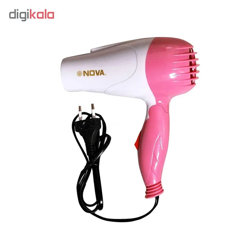 سشوار مسافرتی 1000 وات نووآ مدل NV-1290 کد 104000133، موتور AC، وزن 154 گرم، المنت فلز، با ویژگی پخش یکنواخت گرما - تصویر 6