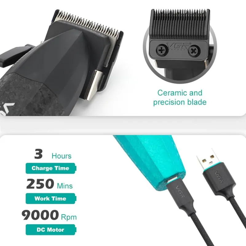 ماشین اصلاح موی سر و صورت شارژی وی جی ار مدل v-640s2 بسته 2 عددی - تصویر 2