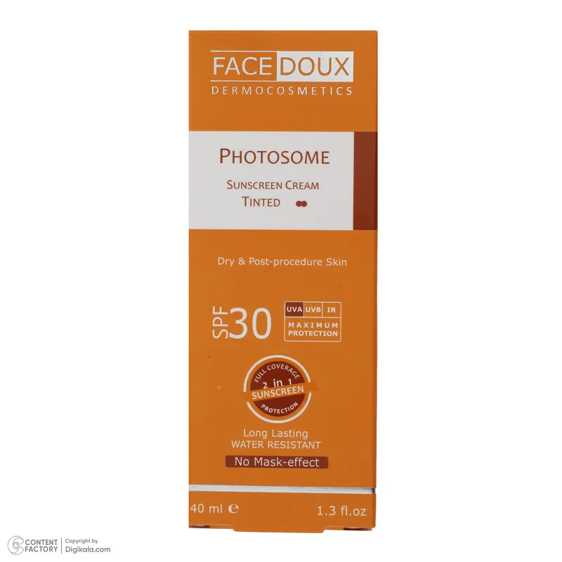 کرم ضد آفتاب رنگی فیس دوکس SPF 30 مدل photosome 02  محافظ اشعه UVA و UVB، ‌ضد آب، مناسب پوست های خشک حجم 40 میلی لیتر - تصویر 6