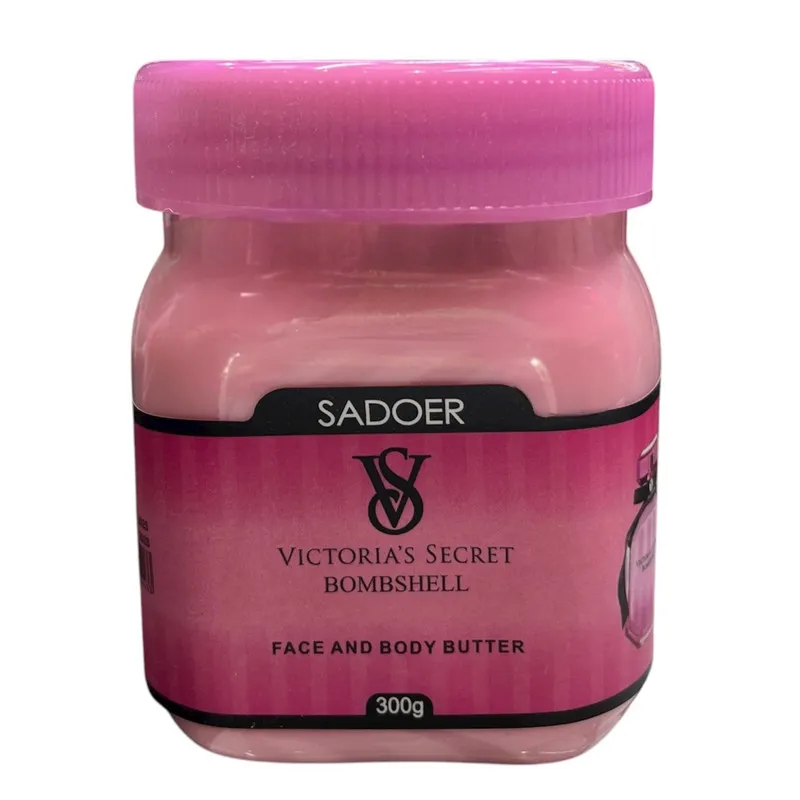 کره بدن سادور مدل Victoria Secret وزن 300 گرم مناسب انواع پوست، ضد خشکی، ضد اگزما، ضد آفتابسوختگی، ضد حساسیت، ضد ترک و مرطوبکننده با بستهبندی پلاستیکی فلیپتاپ