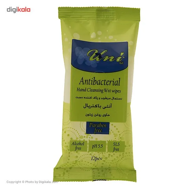دستمال مرطوب دست یونی لد مدل Antibacterial بسته 12 عددی - تصویر 2