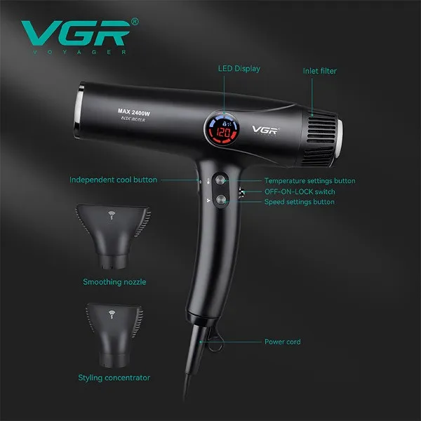 سشوار حرفهای 2400 وات وی جی ار مدل V-469 - تصویر 6