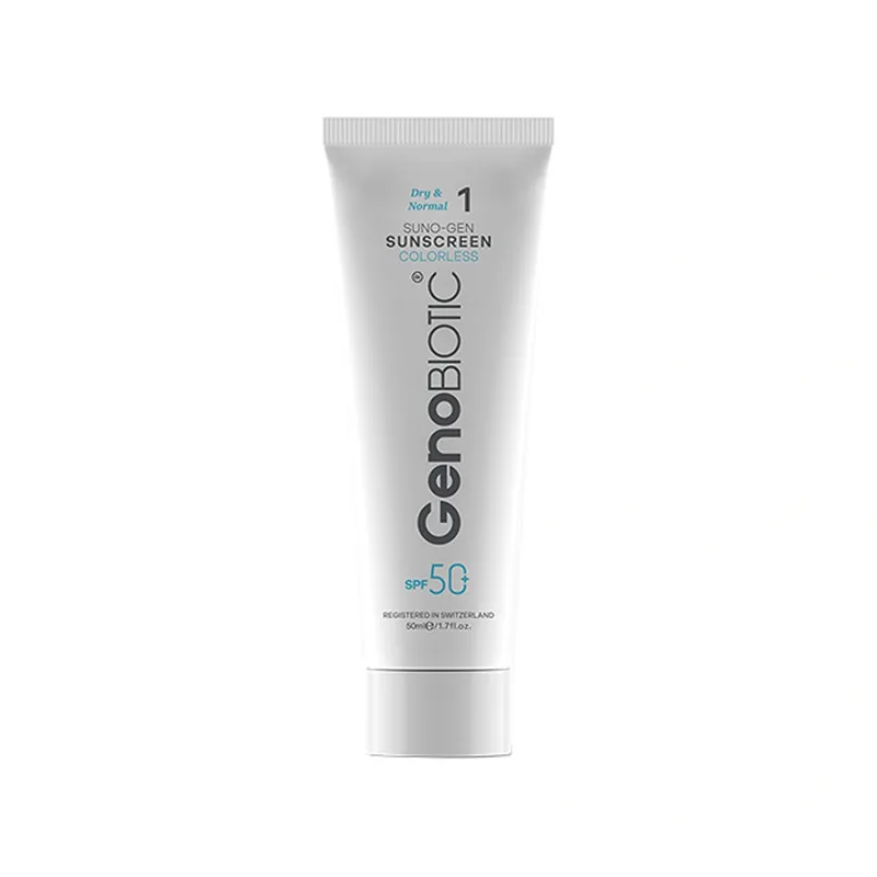  کرم ضد آفتاب بی‌رنگ دست و صورت ژنوبایوتیک SPF 50 مدل SUNO-GEN-D محافظ UVA ،UVB، ‌مناسب برای پوست های خشک و معمولی حجم 50 میلی‌لیتر
