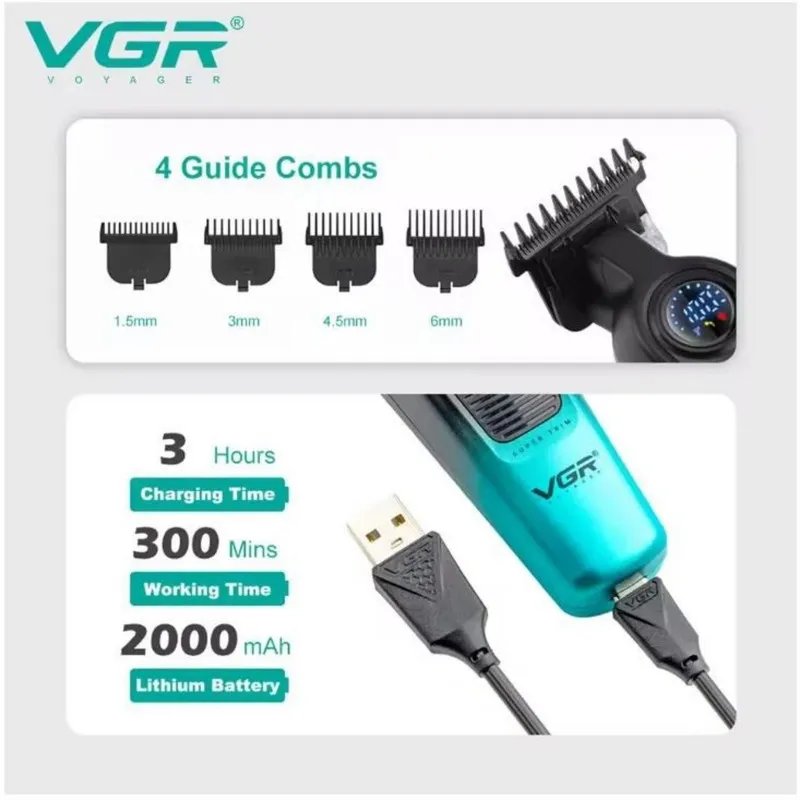 ماشین اصلاح موی سر و صورت شارژی وی جی ار مدل V-196 & 996 مجموعه 2 عددی - تصویر 2